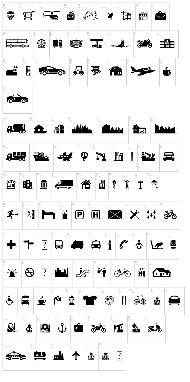 City Icons font map